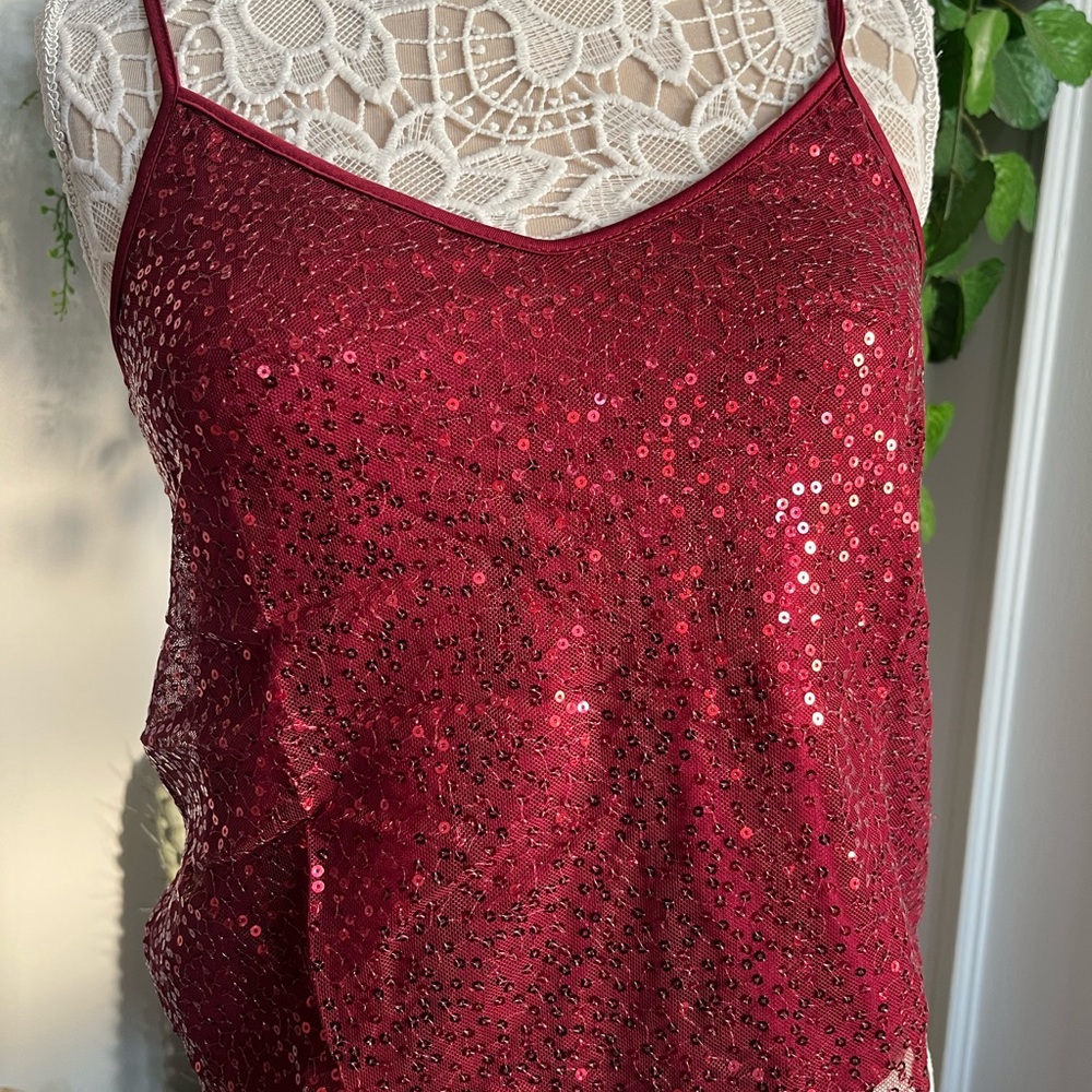 Divided shimmery Burgundy Sequin Camisole never worn size 4